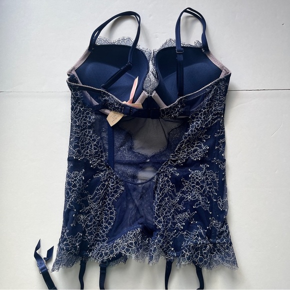 NWT Victoria's Secret Lingerie Corset Garter Lace Navy Lace Lilac Bustier 34C - Picture 13 of 16